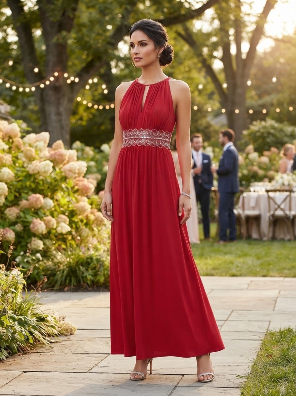 R&M Richards Red Halter Maxi Gown 16